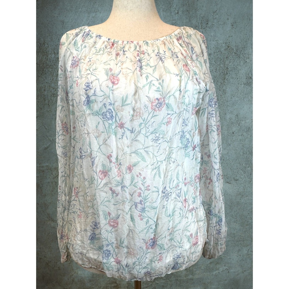 Viola Borghi 100% Silk Chiffon Floral Blouse Small Long Sleeve Made in Italy